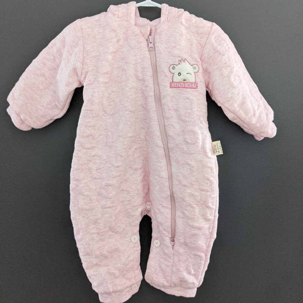 Pink Bunny pram suit one piece snowsuit